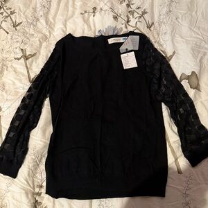 Anthropologie Sparrow Black Sweater with Sheer Polka-Dot Sleeves